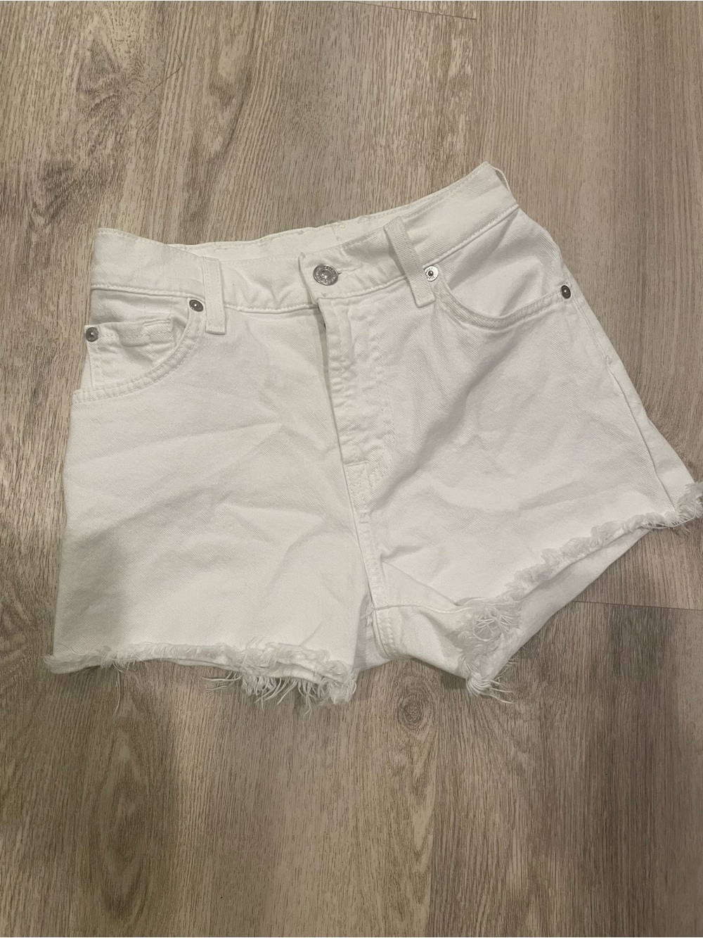 7 For All Mankind White Denim Frayed Hem Shorts